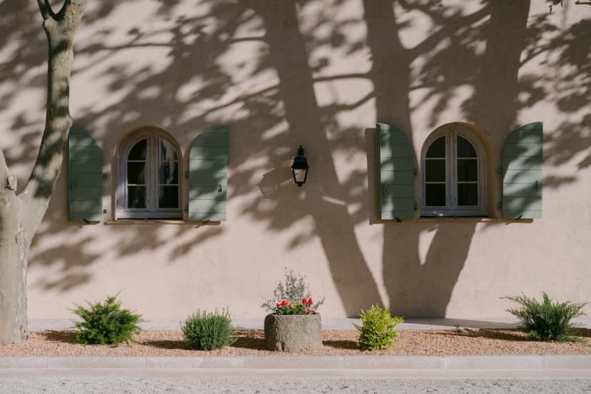 Plane tree shadows on the château walls